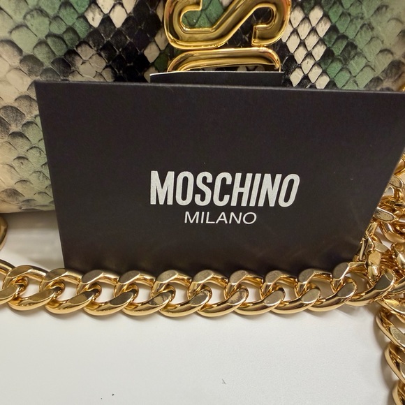 NWT- Moschino Snakeskin Leather Print Chain Bag - Green and Gold - Picture 5 of 7